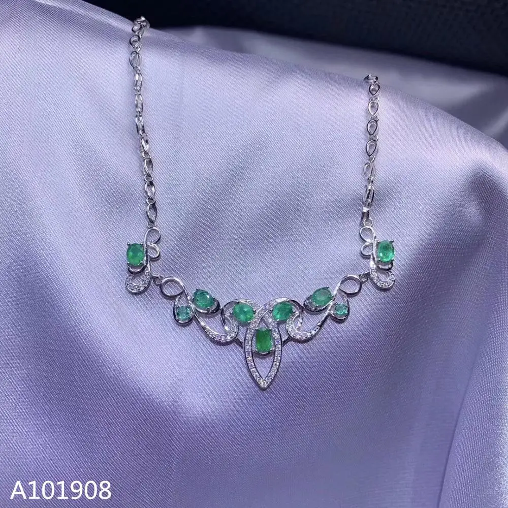 

KJJEAXCMY boutique jewelry 925 sterling silver inlaid Natural emerald pendant ladies necklace supports inspection fine