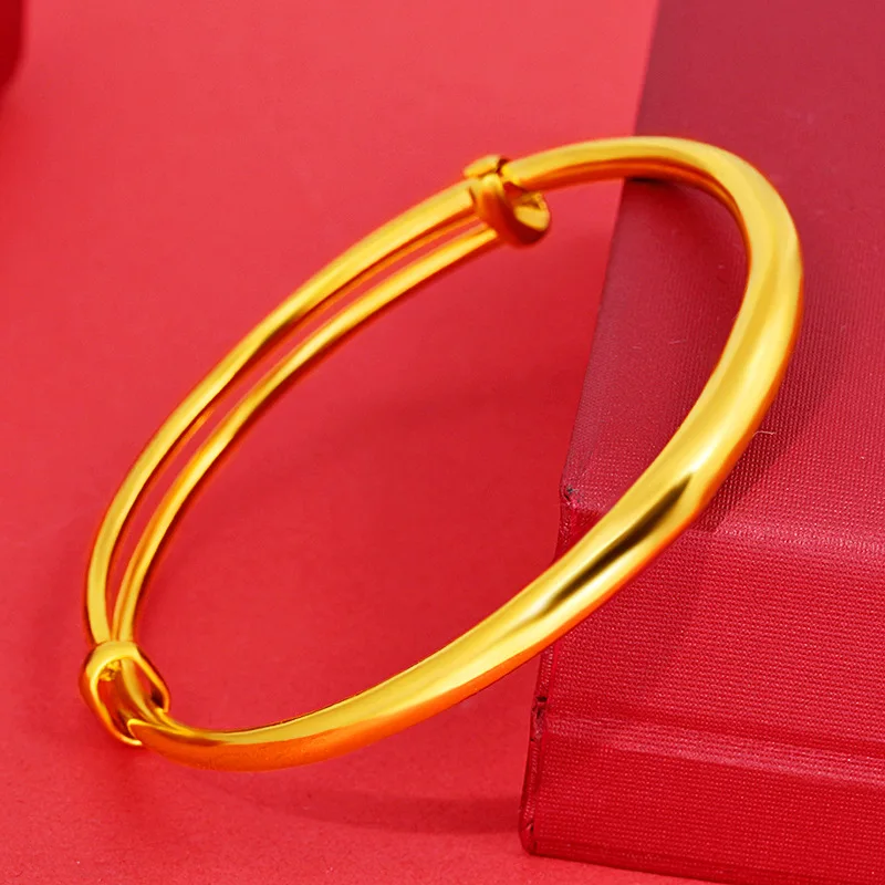 

24k Yellow Gold Round Stalk Bracelet For Women Vietnamese sand gold Smooth Round Belly Bracelet Wedding Engagement Fine Jewelry