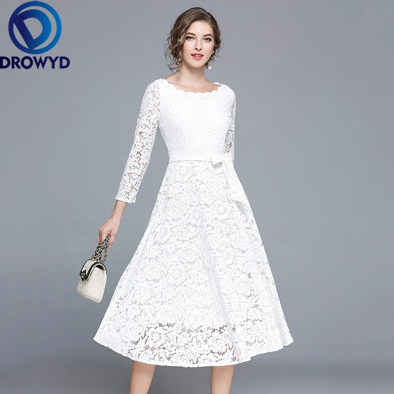 Осеннее винтажное Кружевное платье миди женское Повседневное в стиле бохо с