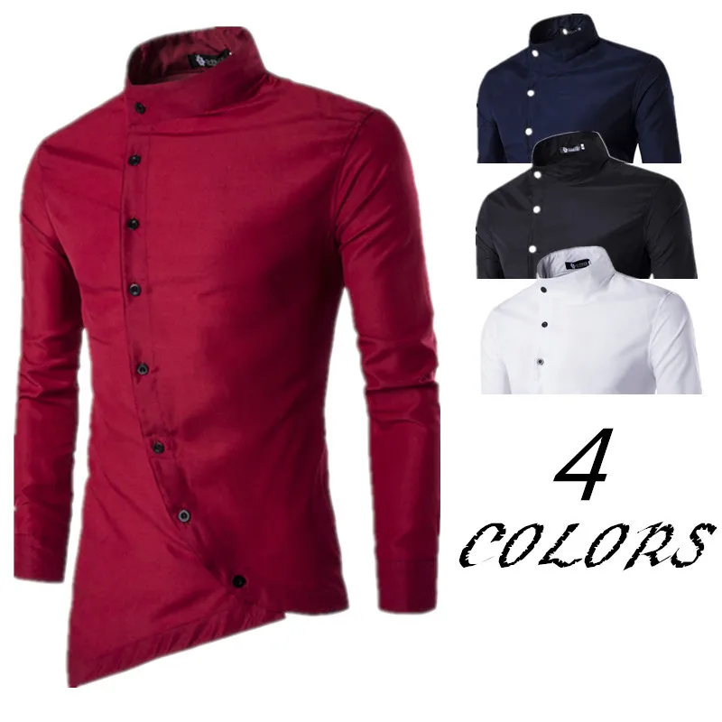 

New men's cultivate one's morality oblique placket long sleeve shirt fashion casual shirt male personality
