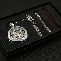 antique mechanical pocket watch hand winding hanging pendant clock with necklace chainleather chains present sets for men