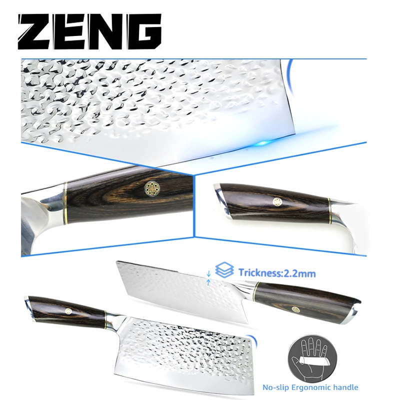 

ZENG New Forged Hammered Slicing Kitchen Knife Stainless Steel Chinese Kitchen Knives for Cutting Vegetables and Meat Slices