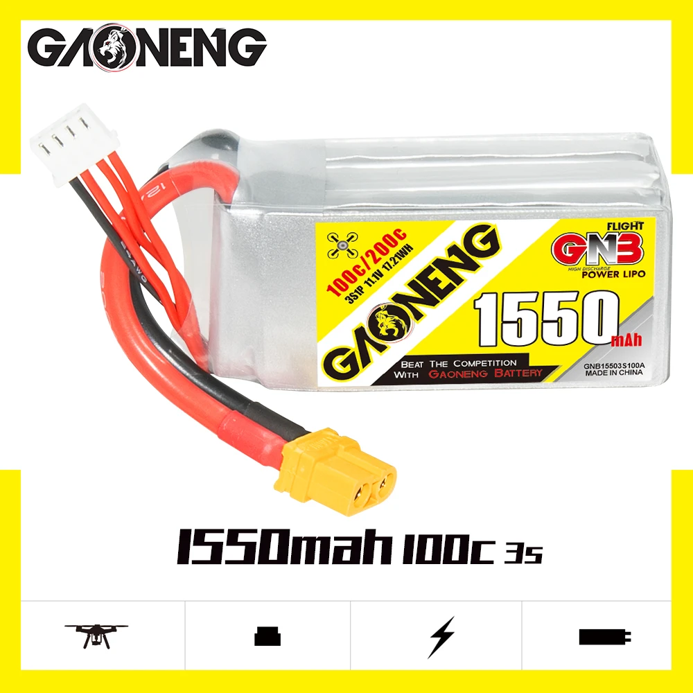 GaoNeng 3S1P 1550 мАч 11 1 В 100C литий-полимерный аккумулятор с разъемом XT60 для 250 размера