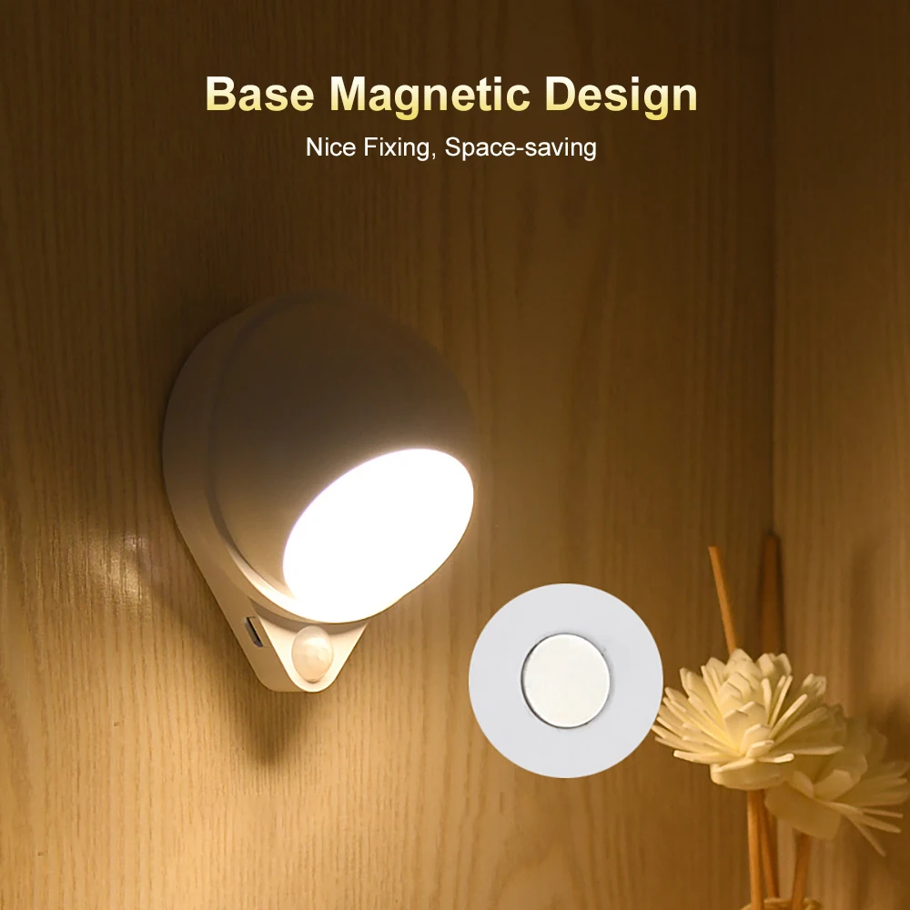

0.8W 4 Human Inductor Cabinet Lamp PIR Motion Sensor/ Constant Bright Modes USB 360 Rotatable M-agnetic for Hallway Corridor