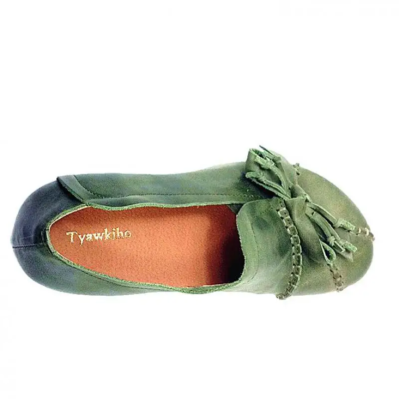 Женские туфли лодочки из овчины Tyawkiho зеленые ручной работы на каблуке 5 см