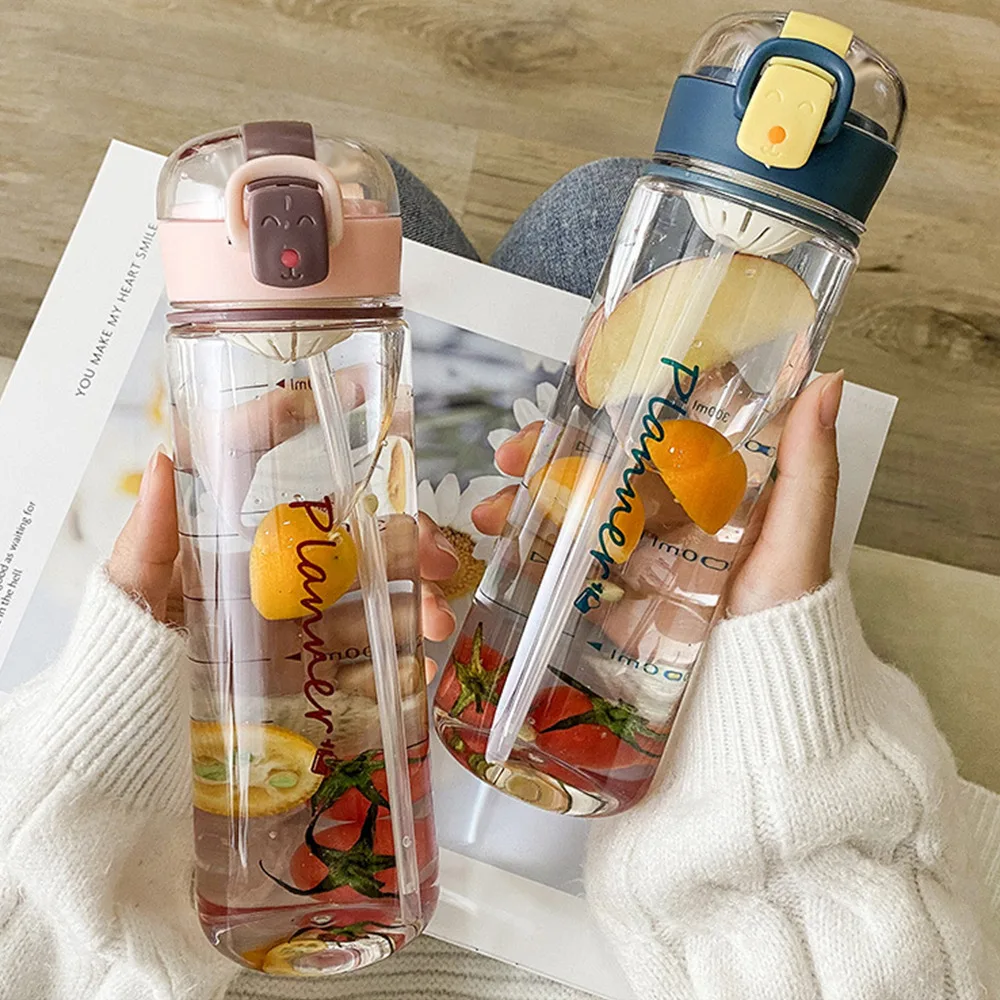 

Outdoor Portable Sports Water Bottle With Straw Leakproof Drinks Drinking Mugs 400/500ml Plastic Drinkware Wholesale Pirce