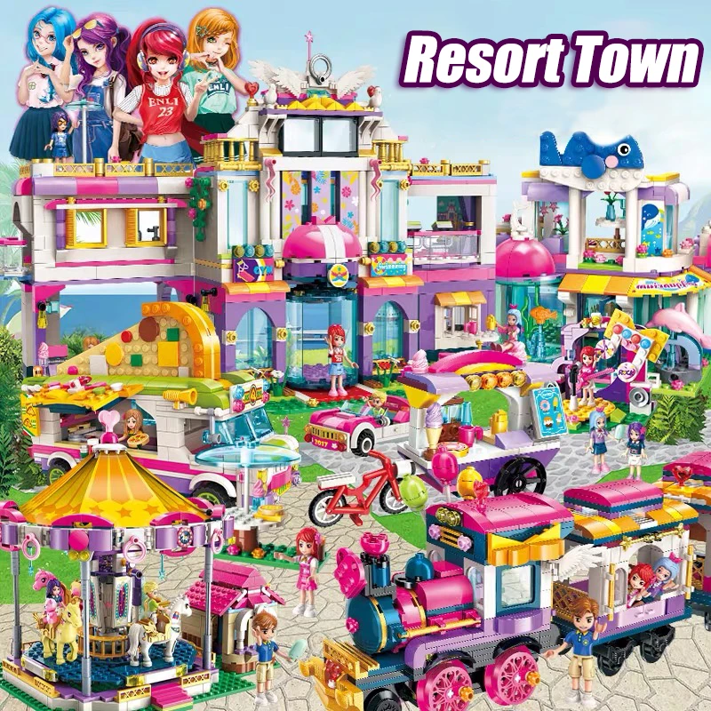 

Qman Friends Resort Town Ice Cream Van Playground Villa Party Building Blocks City Friendship House Castle Modle Bricks Toys