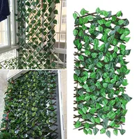 Adjustable Retractable Fence Artificial Green Leaf Vine Outdoor Garden Decoration Privacy Expanding Woode Fences Panel 10 PCS
