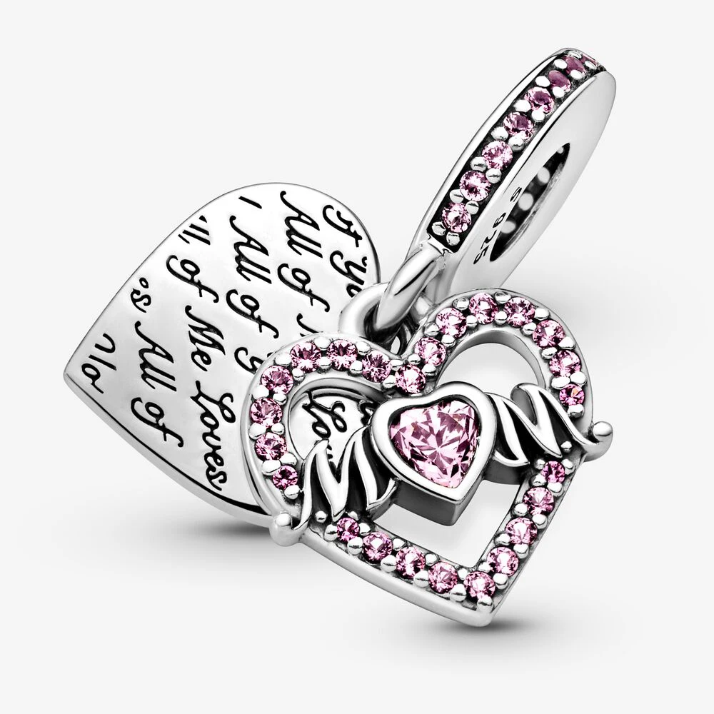 

New 925 Sterling Silver Charm Heart & Mum Dangle Beads fit Original Pandora Charms Bracelet Jewelry Making DIY Gift