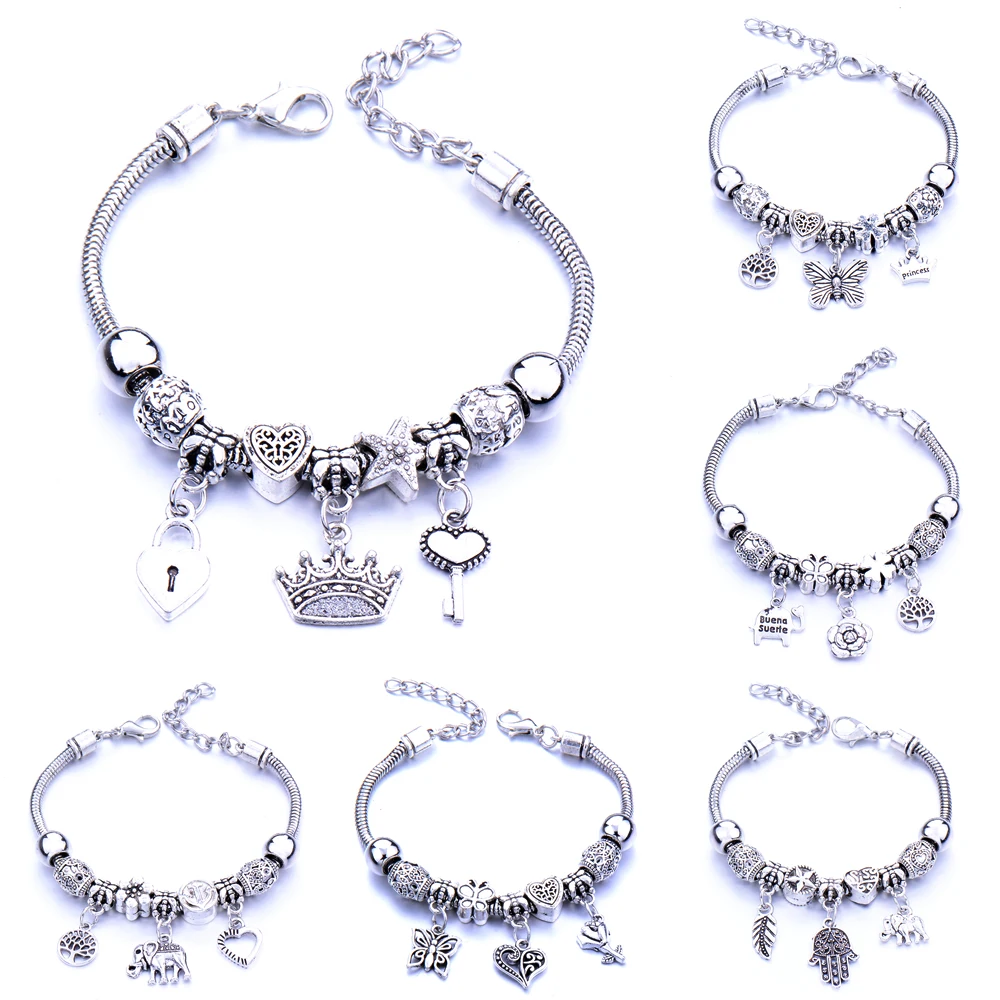 

Full alloy Love Tree of Life Elephant Bracelet Jewelry Lobster Buckle Snake Chain Bangles Beaded Bracelet Fit Jewelry