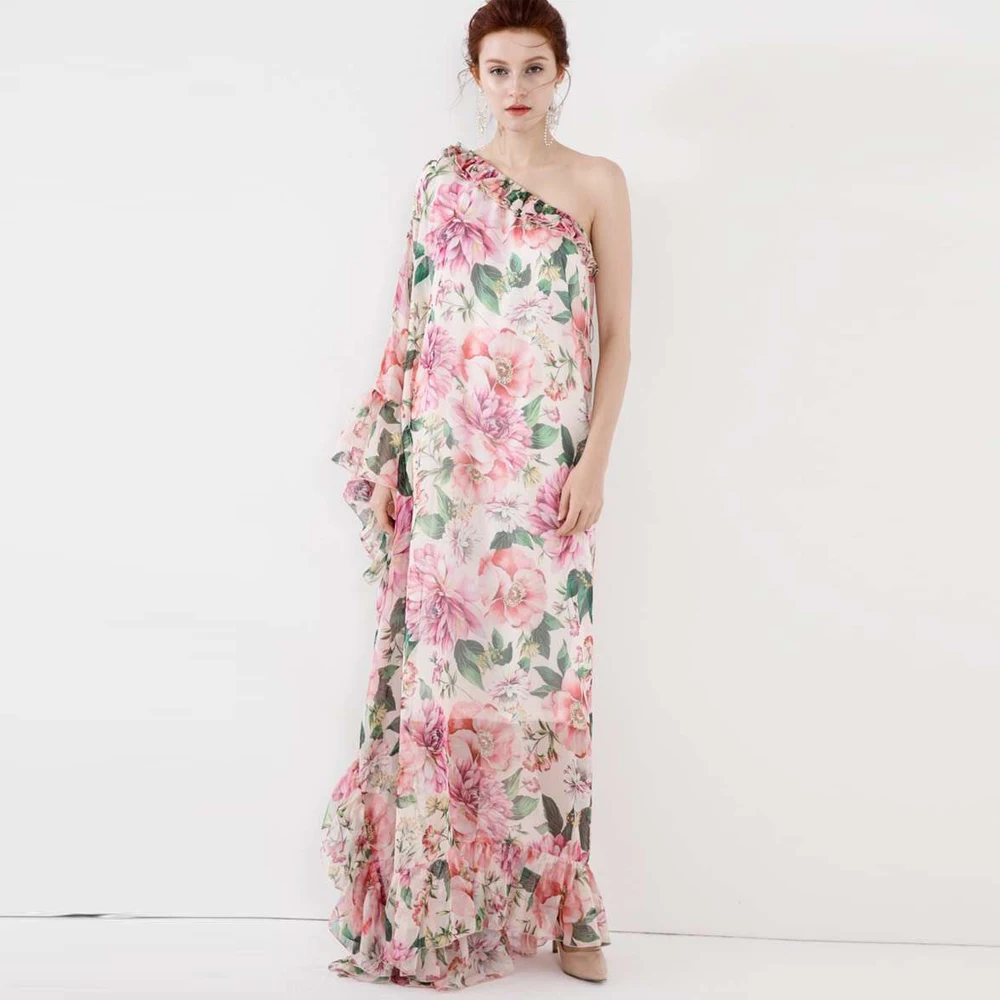 Дизайнерские 2020 летнее сексуальное платье с одним плечом Цветочный принт