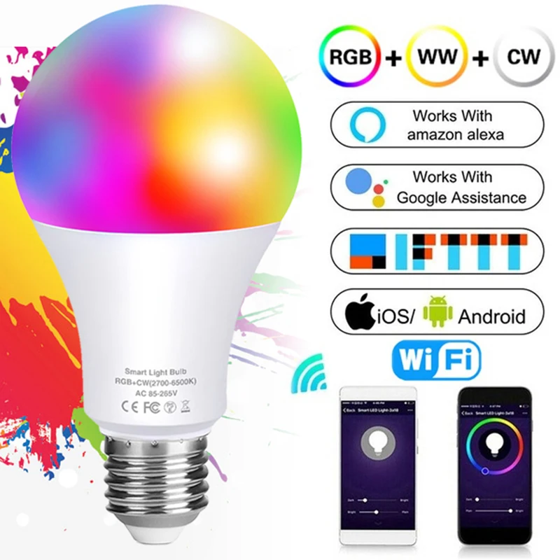 

LED E27 B22 Magic Smart Bulb Dimmable Light Lamp RGB 20w WIFI/IR Remote Control Spotlight Edison Google Home Light Bulbs Alexa