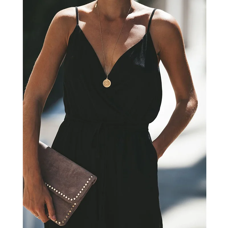 

Sexy V-Neck Floral Print Backless Jumpsuit Casual Women Pocket Drawstring One Piece Overalls Summer Strappy Romper
