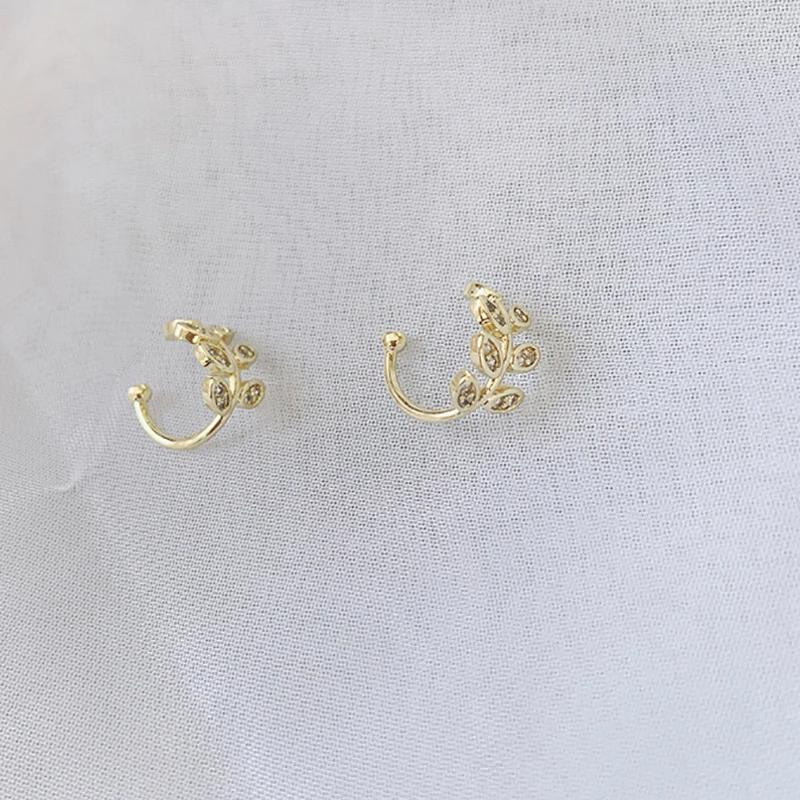Anting-anting klip daun emas fesyen untuk perhiasan wanita manset - Perhiasan fesyen - Foto 6