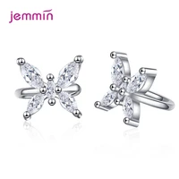 no piercing 925 silver clip on earrings clear white crystal butterfly valentines gift for women bow zirconia ear cuff jewelry