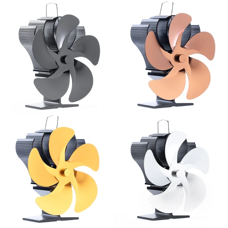 

SF602S 5-Blade Home Wood Stove Fan Fireplace Fan Heat Powered Stove Fan Larger Air Flow Quiet with Thermometer