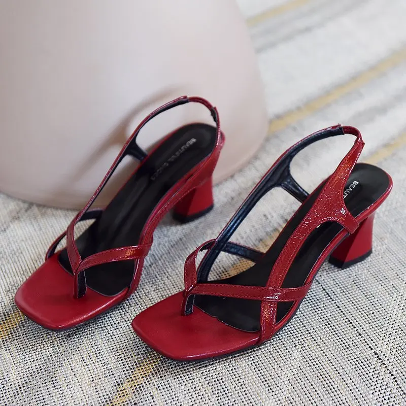 

2021 Sandals Black Shoes for Women All-Match Summer Heels Med Flip Flops Platform New Beige Comfort Girls Elastic Band Gladiator
