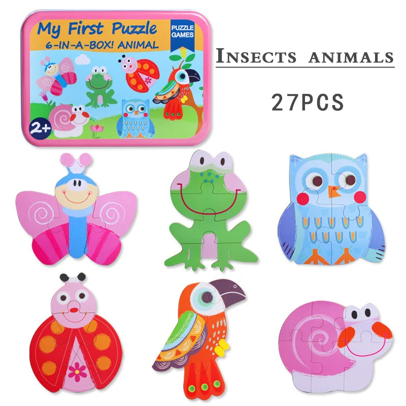 27PCS insects Новое поступление, детские игрушки, обучающая головоломка для раннего старта, когнитивные карточки, автомобильный/Фруктовый/Животный/спасательный набор, парная головоломка, подарок для ребенка - Цвет: 27PCS insects