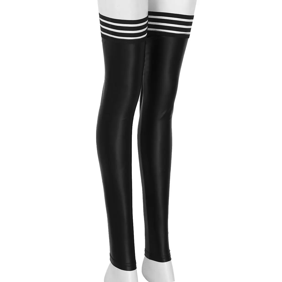 Женские черные сексуальные длинные колготки из лакированной кожи чулки носки