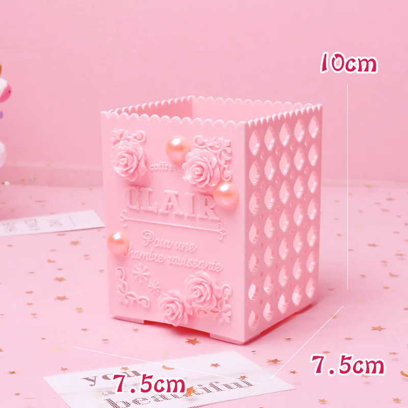 4 Pink Carve Cosmetic Brush Storage Box Holder Makeup Skin Care Rack Mobile Phone Stationery Organizer Container Pencil Bucket Bin - Цвет: 4