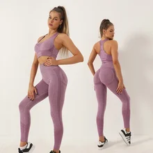 Trendy Women Yoga Sets Peach Hip 2pcs Dot Seamless Trousers Gym Racer Bra Vest Sports Suit Female Fi