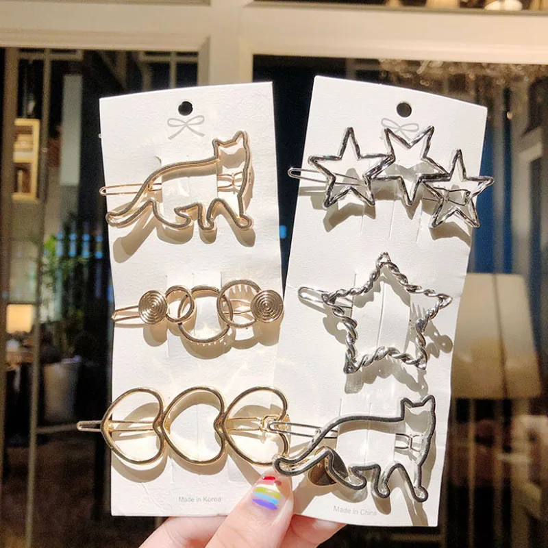 Fashion Woman Hair Accessories Triangle Clip Pin Metal Geometric Alloy Moon Circle Hairgrip Barrette Girls Headwear |