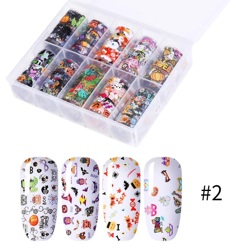 10 Rolls BOX 2 10 шт Хэллоуин наклейки из фольги для ногтей Тыква переводные наклейки бумажные аксессуары для маникюра художественные украшения для дизайна ногтей - Цвет: 10 Rolls BOX 2
