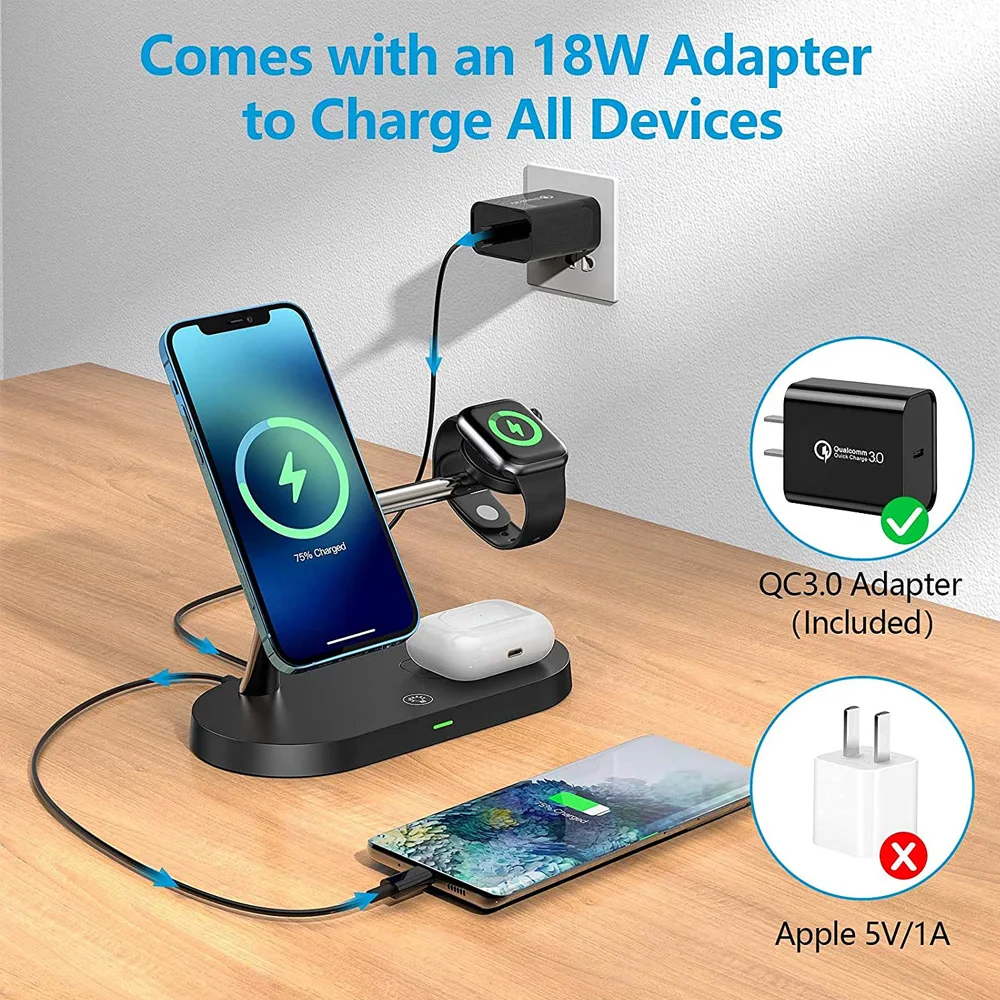 

Magnetic Qi Wireless Chargers Fast Charging Station 3 In 1 Wireless Charger For Magsafe Iphone 12 11 Mini Pro Max Apple Watch