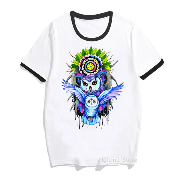 Женская Винтажная футболка с рисунком акварельных сов|Футболки| |