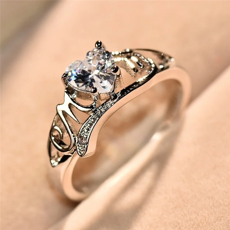 

Heart Love Mom 925 Silver White Sapphire Ring Mother's Day Jewelry Gift Size 5-10