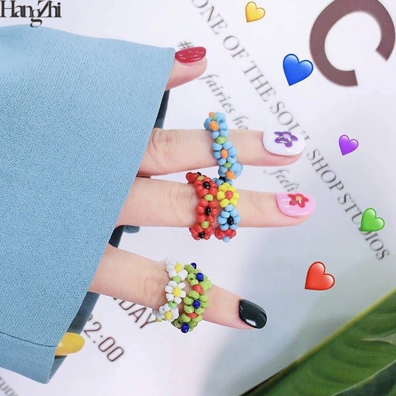 Женские кольца с цветком ромашки корейские прозрачные ярких цветов бусинами