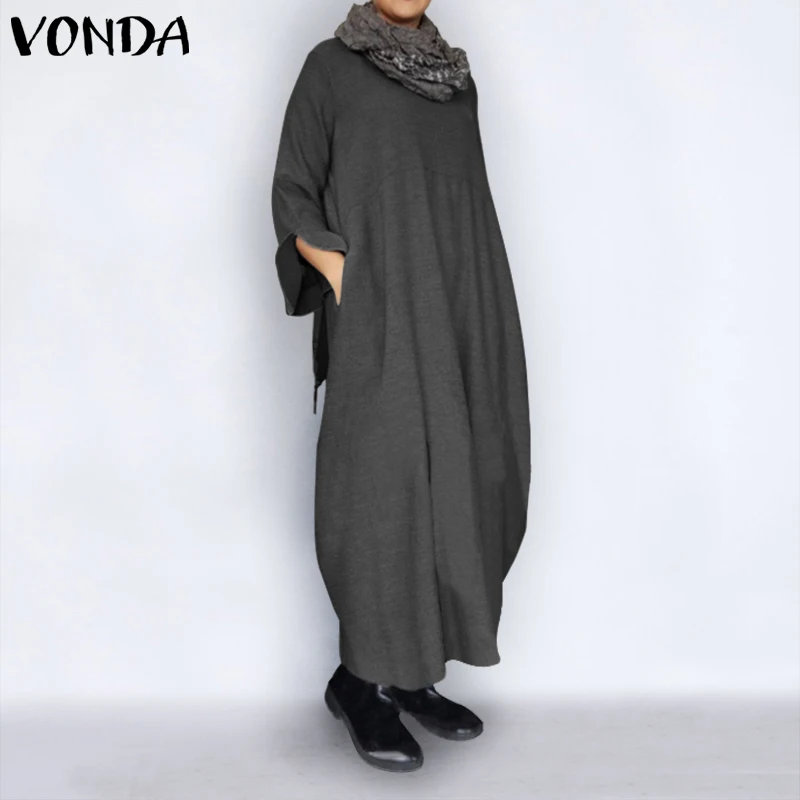 VONDA осеннее платье 2021 Лето в винтажном стиле с длинным рукавом Вечерние Макси