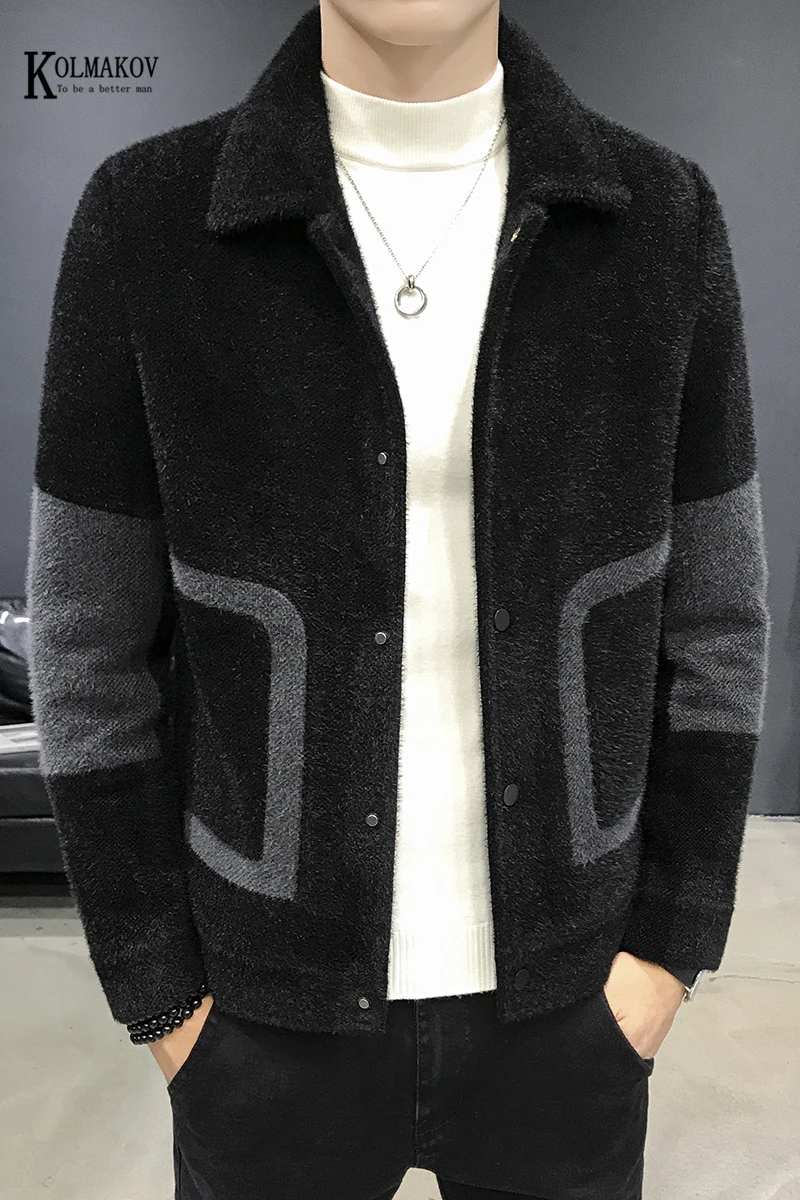 

KOLMAKOV High Quality Winter Mens Turn-down Collar Imitated Mink Jackets Thick Warm Coat Solid Single-breasted Overcoat Male 4XL