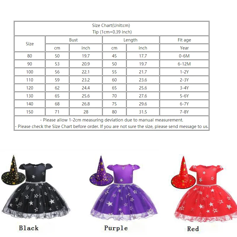 

Witch Cosplay with Hat Baby Girls Dress Halloween Costumes Christmas Children Clothing Party Kids Costume Toddler Girl Clothes