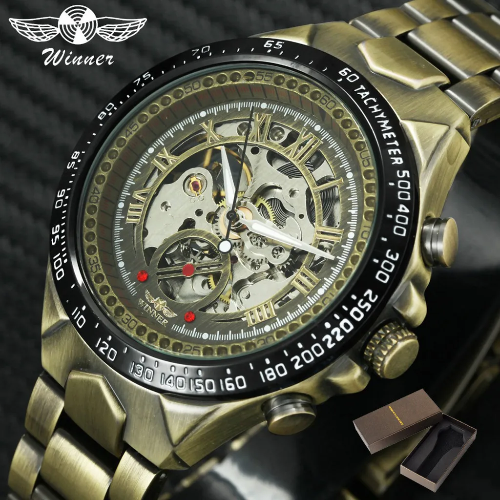 

Replica Watches Men Luxury Monochrome Metal Strap Hollow Vintage Fashion Men's Mechanical Watch Mannen Mechanische Horloges