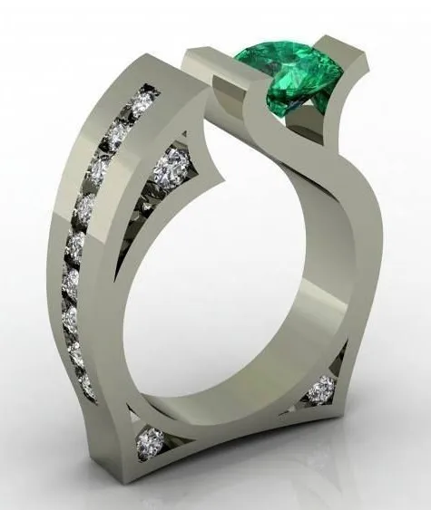 Роскошное изысканное женское инкрустированное круглое кольцо с зеленым