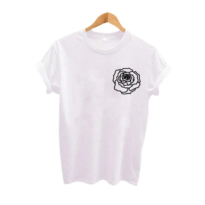 

Tops Love Women T Shirt Summer Fashion Women s Tee Shirt Haut Femme Black White Rose Line Art T-shirt Harajuku Tee