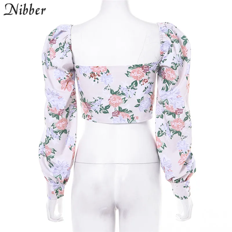 Nibber французский романтик Элегантный boho кроп Топы женские T-shirt2019 осень зима длинный рукав Богемия Низкий вырез повседневные футболки mujer