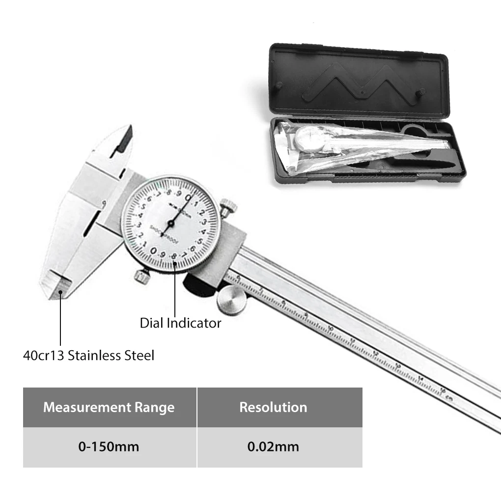 

Dial Vernier Caliper 0-150mm Shock-proof Gauge Portable Imperial Thickness Micrometer Resettable Handheld Metering