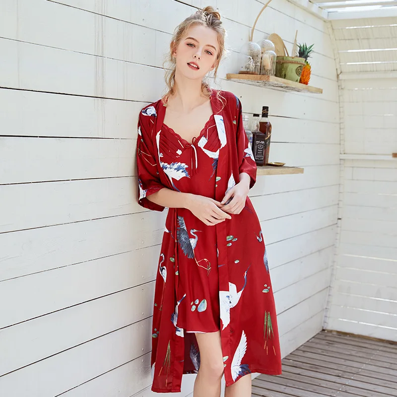 

Homewear Dress Nightdresses for Women Peignoir Set Mulberry Silk Sleepwear Sleeping Wear Set for Women Chemise Satin Nightgown