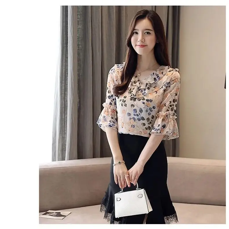 Женская шифоновая рубашка с коротким рукавом большие размеры | одежда