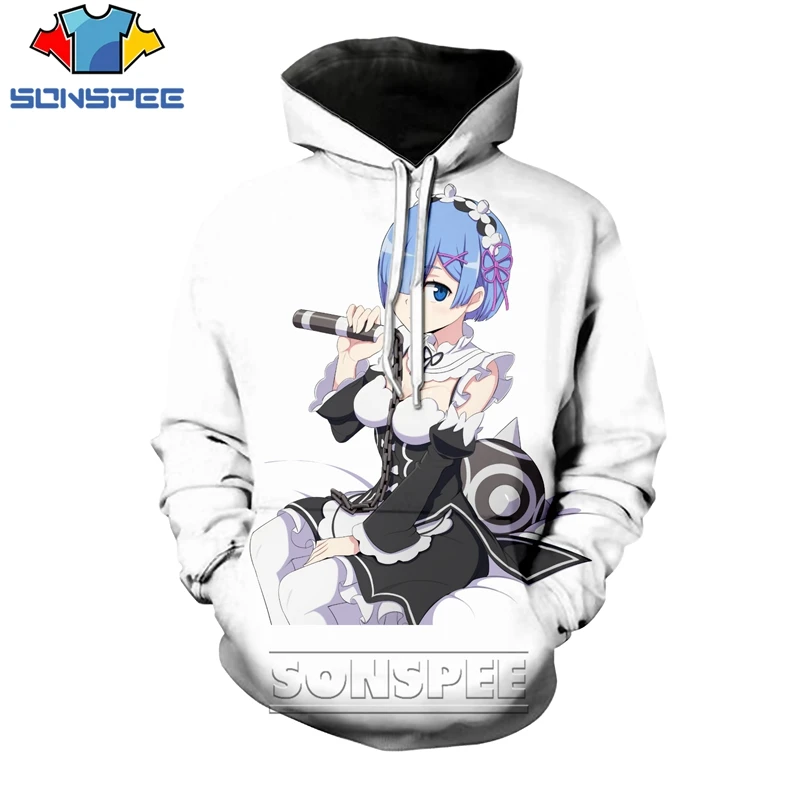 SONSPEE 3D принт Аниме толстовки Re:Zero Rem девушка для мужчин и женщин с длинными