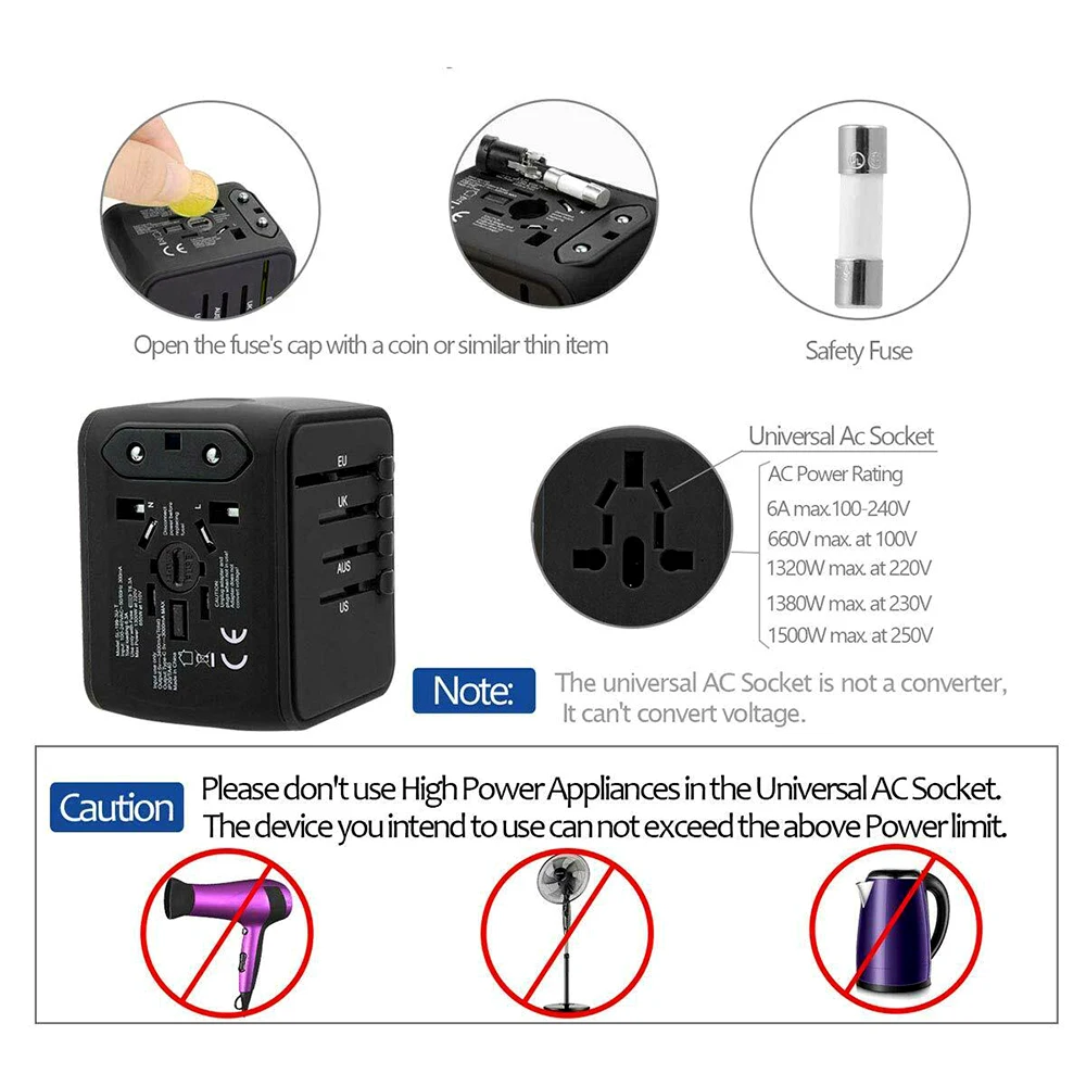 Universal Travel Adapter 4 USB 2.4A Charger AC Power International Wall Plug | Спорт и развлечения