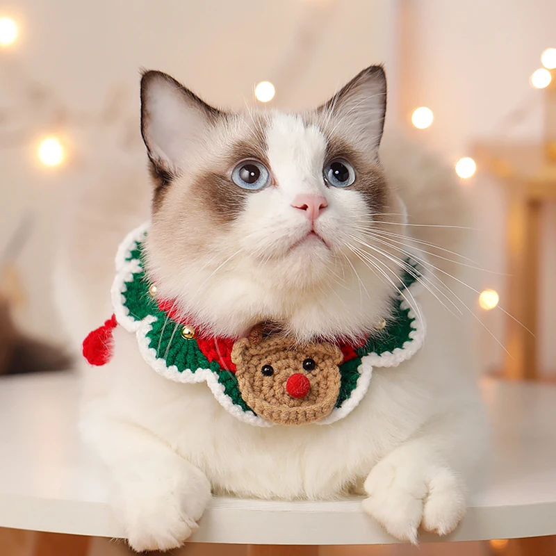 

Cute Woven Cat Collar Sweet Bow Knitted Pet Necklace Scarf for Small Dogs Puppy Neck Strap Pets Accessories Christmas Gift