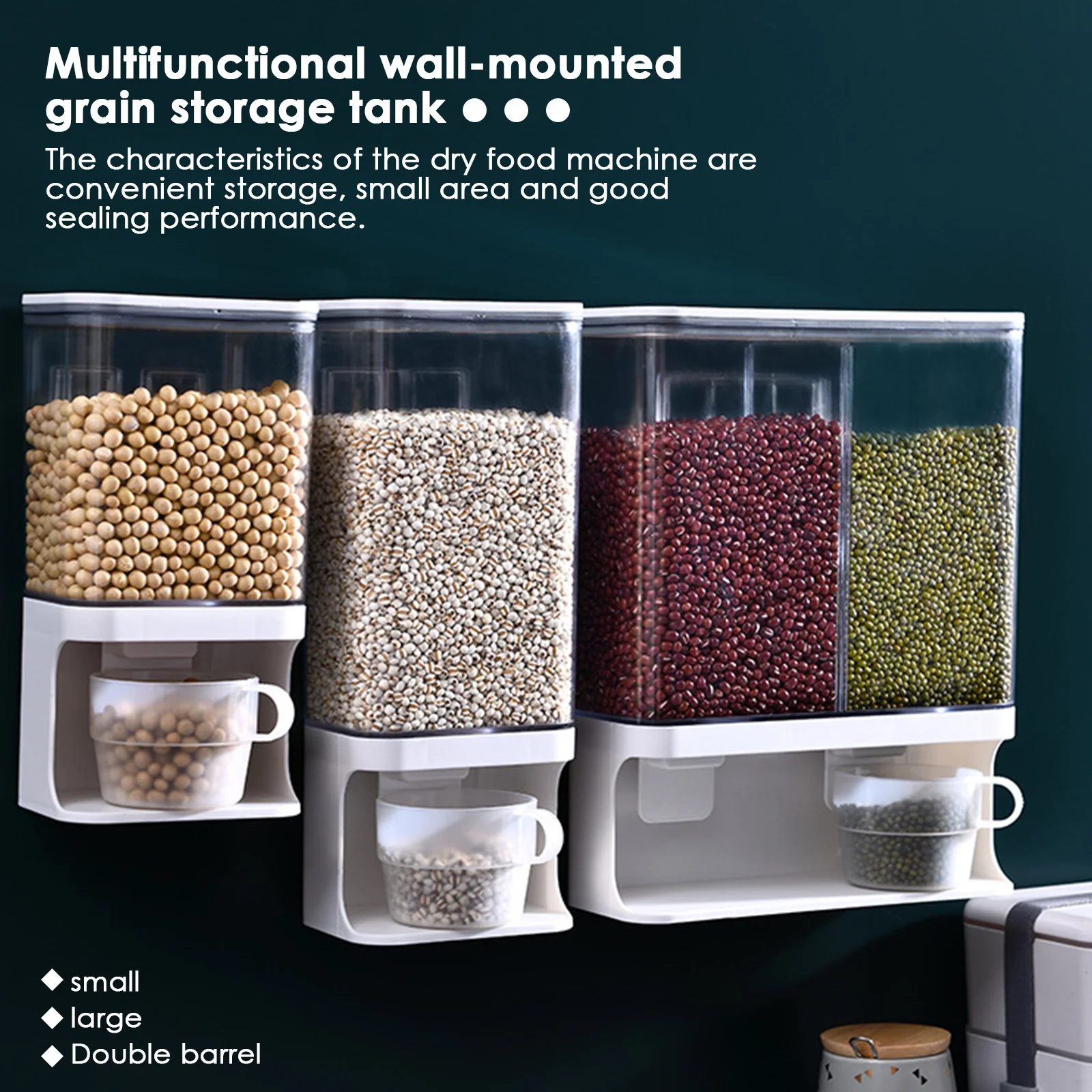 

VOGVIGO Wall Mounted Divided Rice Cereal Dispenser Kitchen Dry Food Container Storage Organizer Storage Rack Kitchen Accessory