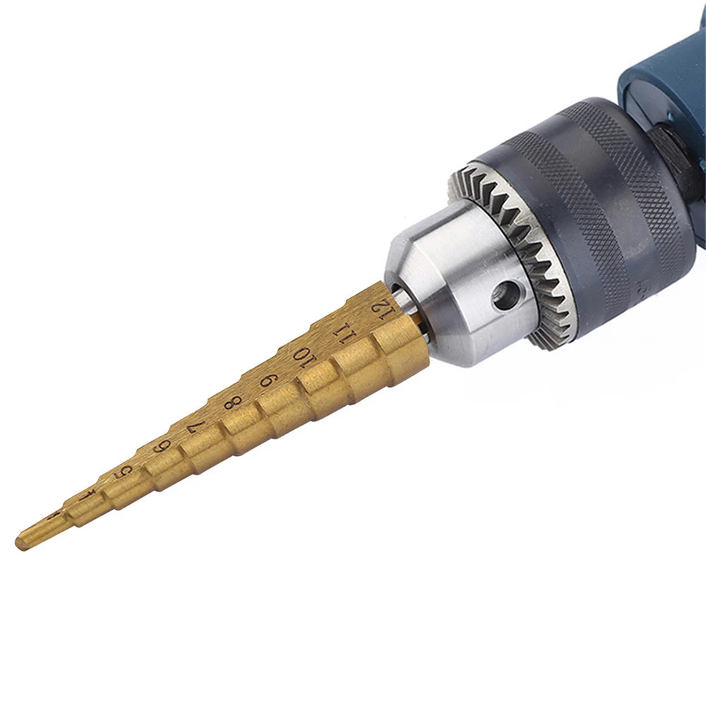 

3-12mm HSS Titanium Step Drill Bit HSS Power Tools For Wood Metal Drilling For Various Sizes Of Titanium Coating Work New