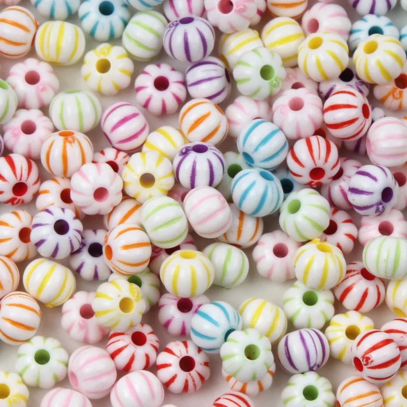 

100pcs/lot 7mm Mixed Color Acrylic Round Beads Stripe Loose Spacer Beads For Jewelry Making DIY Bracelet Necklace Accessories