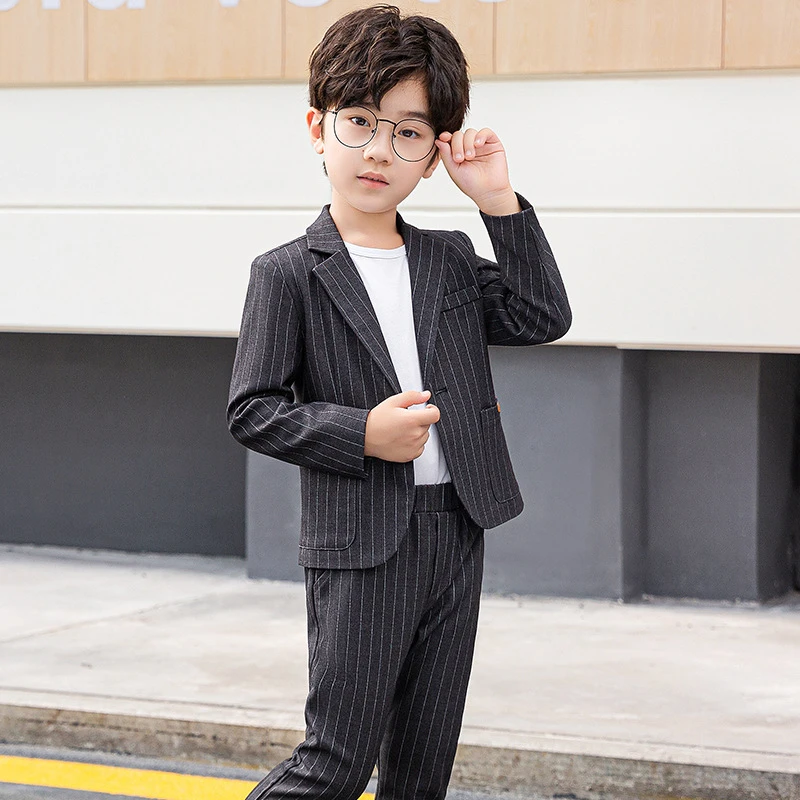

Baby Boys Causal Blazer Sets 2021 Spring Autumn Kids Gentleman Suit Boys Striped Blazer Pants Tshirt 3 Pcs Child Wedding Clothes
