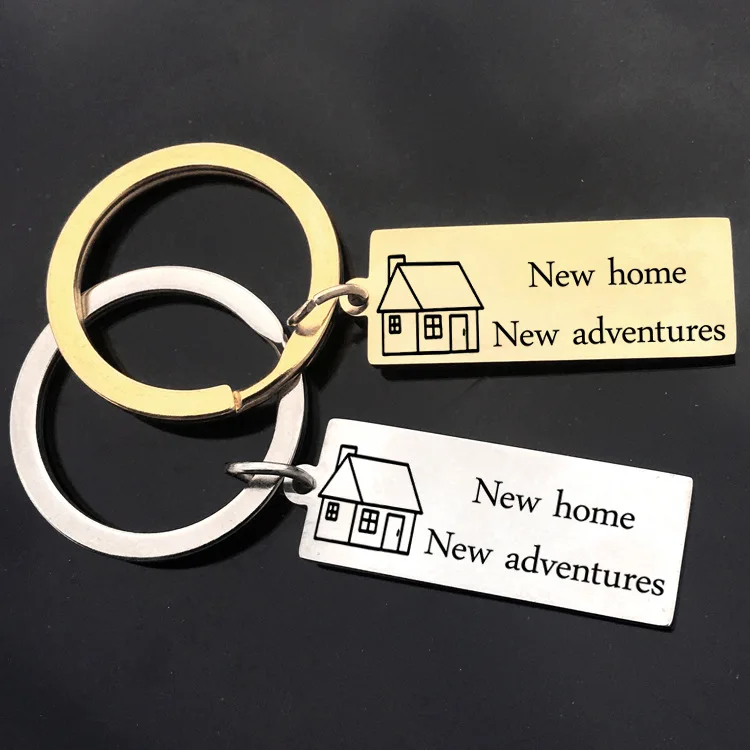 

Rectangle Home Keychain car Laser engraving keychain home new adventure moving new house stainless steel key ring gift K2368