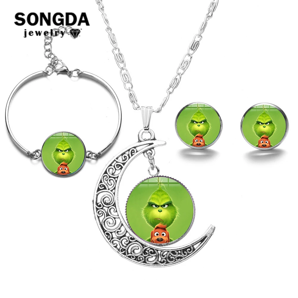SONGDA как Grinch палантин Новогодний комплект украшений Grinch плакат со сценами из фильмов мультфильм стеклянный купол ручной работы ювелирные изделия Рождественский подарок